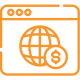 A computer screen with an orange globe and dollar sign.