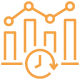 An orange line graph with a clock in the middle